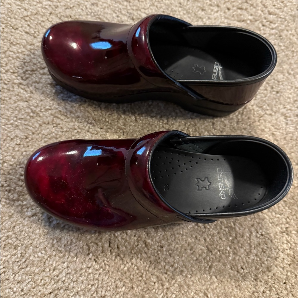 Dansko Burgundy Patent Leather Clogs